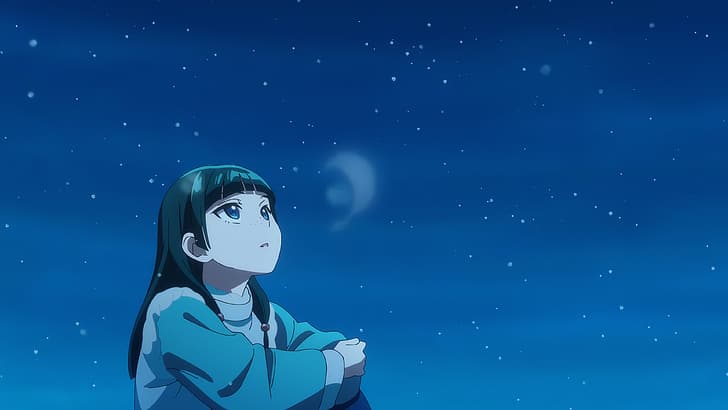 anime girls, night, snow, The Apothecary Diaries