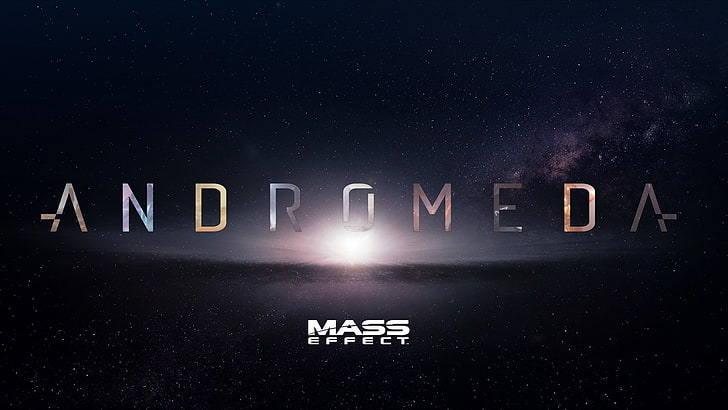 Andromeda Mass Effect text overlay, Mass Effect: Andromeda, western script, HD wallpaper
