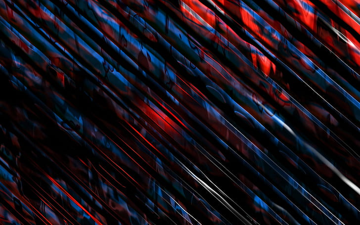 abstract, diagonal lines, digital art, blue, red, HD wallpaper