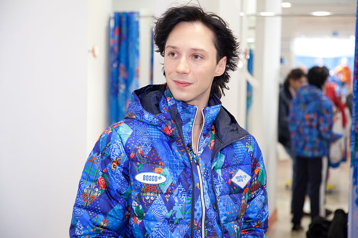 men's blue and multicolored zip-up bubble hooded jacket, johnny weir, HD wallpaper