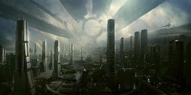 graphics, The city, the city of the future, Hi Tech, Town, Cities, HD wallpaper