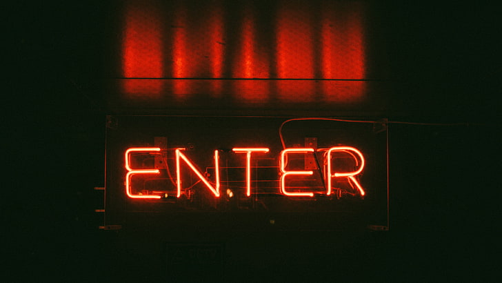 red Enter neon light signage, photography, signs, text, illuminated