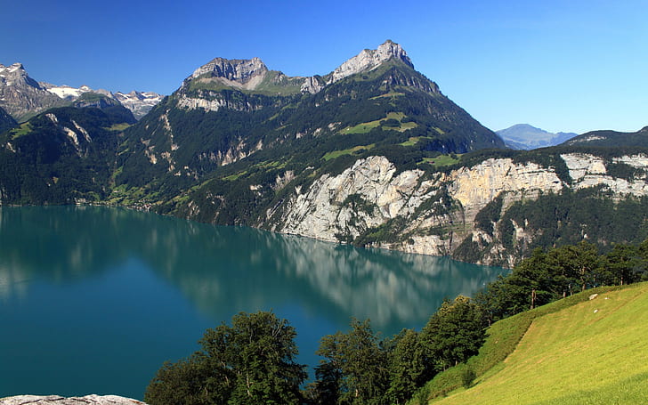 Switzerland, Morschach, mountains, lake, nature scenery, HD wallpaper