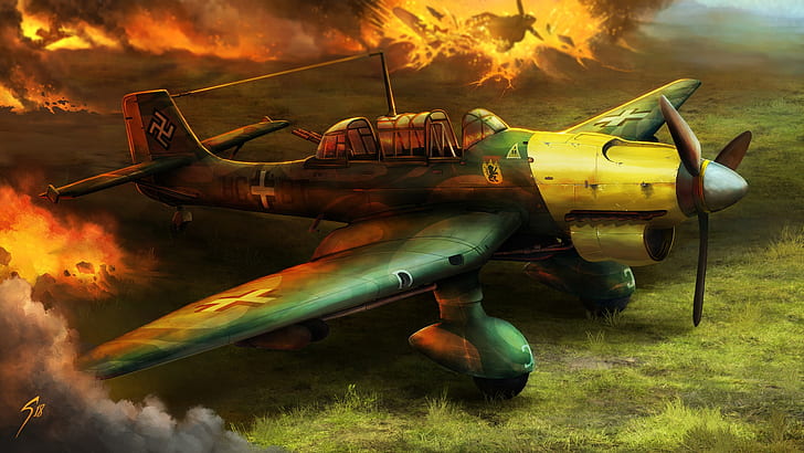 Figure, The plane, War, The explosion, Art, Explosions, Bomber