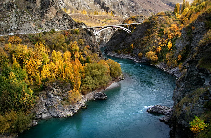 river between green trees covered mountain during daytime, Kawarau Gorge