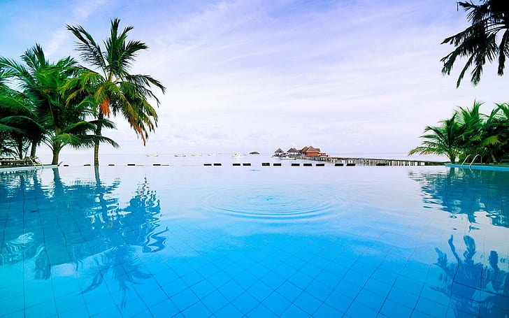 Pool Resort Maldives, beach, nature, HD wallpaper