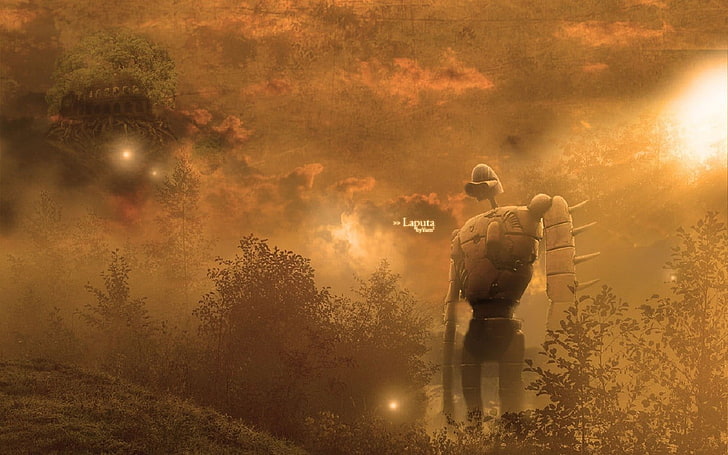 robot on mountain graphic wallpaper, Studio Ghibli, Castle in the Sky, HD wallpaper