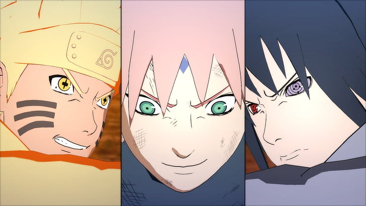 Uzumaki Naruto, Haruno Sakura, and Uchiha Sasuke digital wallpaper