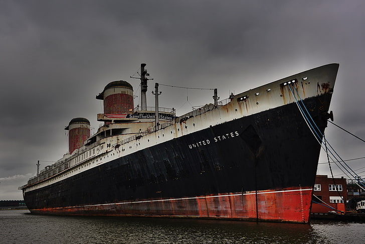 ship, sea, shipwreck, dock, USA, Philadelphia, ropes, chains, HD wallpaper