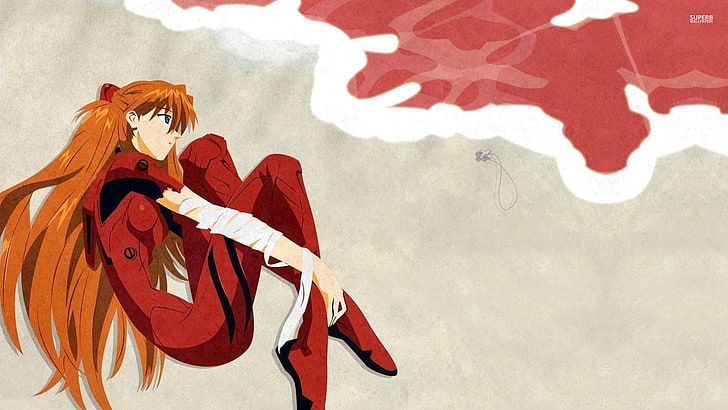 female animated character with orange hair lying on seaside, Neon Genesis Evangelion, HD wallpaper
