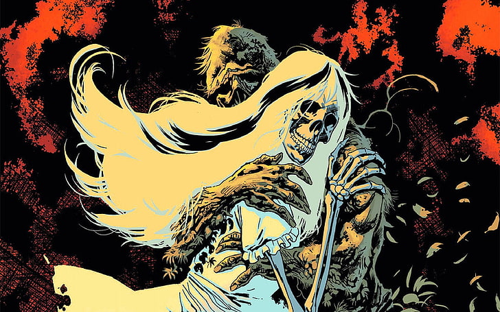 male and female skeleton illustration, Swamp Thing, comic books