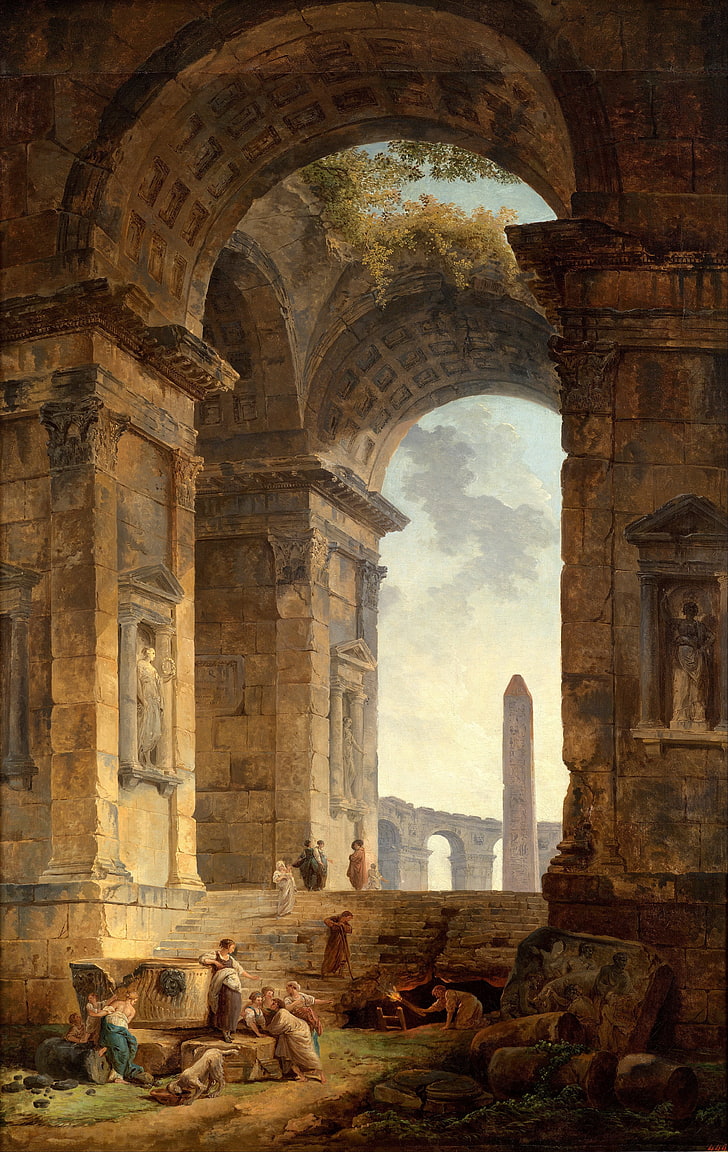 Hubert Robert, painting, The Obelisk, HD wallpaper