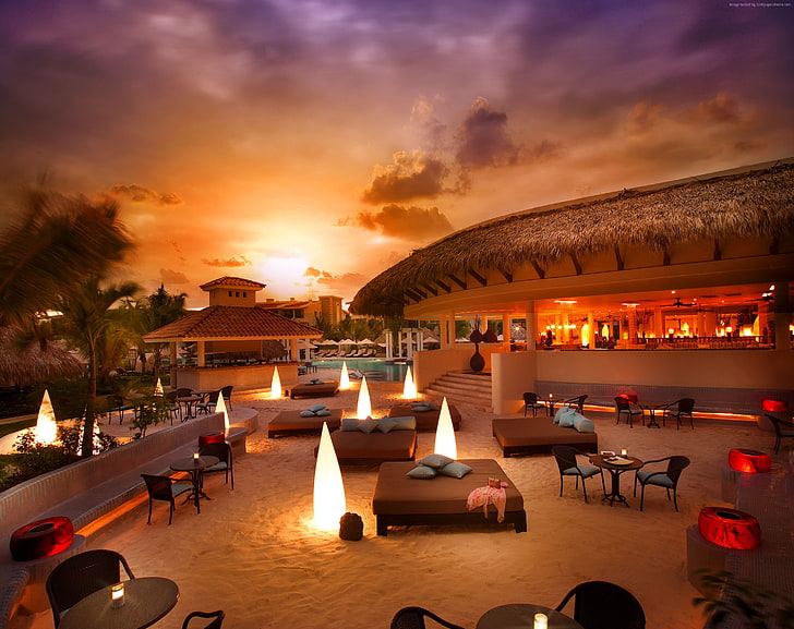 travel, resort, Punta Kana, sand, sunset, Best Hotels of 2017, HD wallpaper