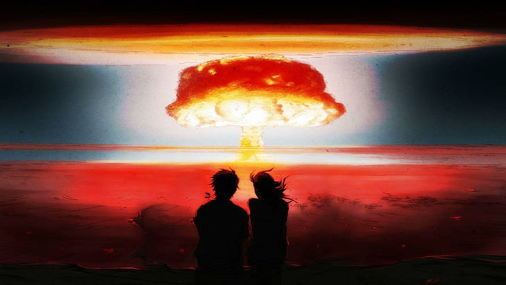 Watching a nuclear explosion, nuclear bomb illustration, anime, HD wallpaper
