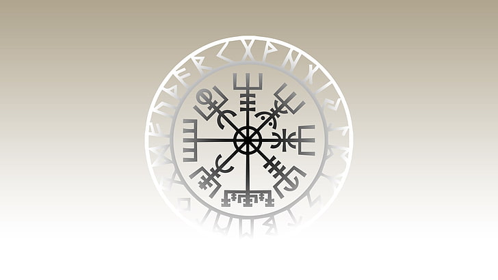 round white and black symbol, Vegvísir, Vikings, clock, time, HD wallpaper