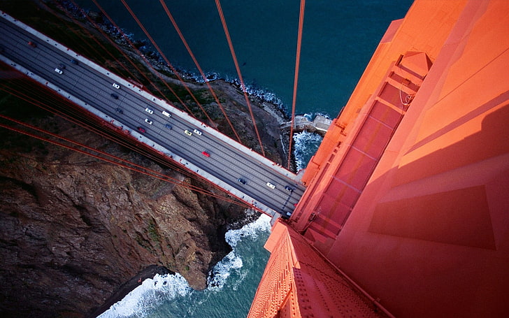 high angle photo of suspension bridge, Golden Gate Bridge, bird's eye view