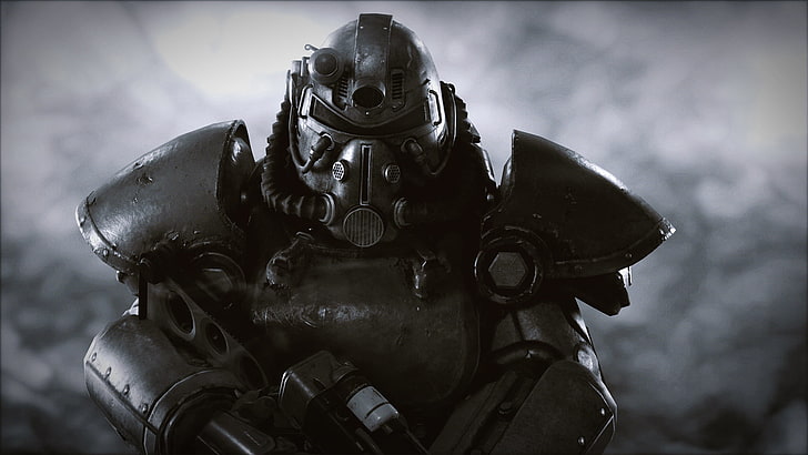 black robot digital wallpaper, Fallout 76, video games, armor, HD wallpaper