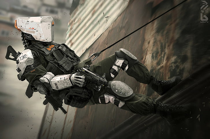 Digital Art, Futuristic, Soldier, Pistol, Gun, male in black and grey armor action figure, HD wallpaper