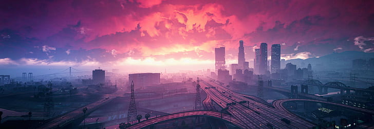 gta 5, games, pc games, xbox games, ps games, sunset, artwork