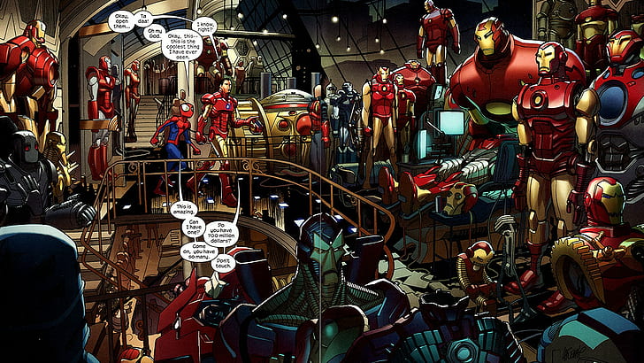 comics, iron, man, marvel, spider man, stark, tony, ultimate, HD wallpaper