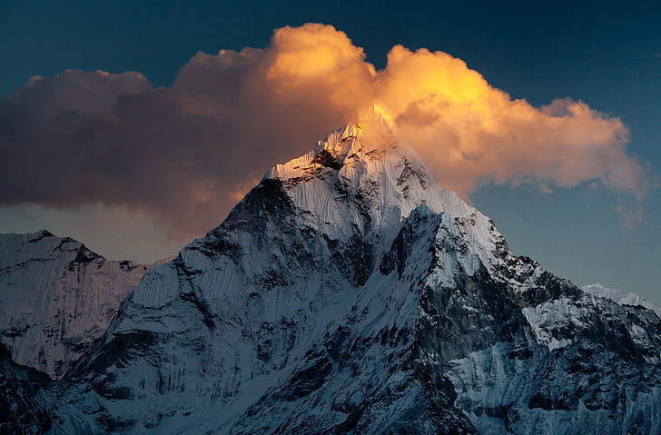 Ama Dablam Mountain, Nepal, Nature, Mountains, Sunset, Asia, Peak, HD wallpaper