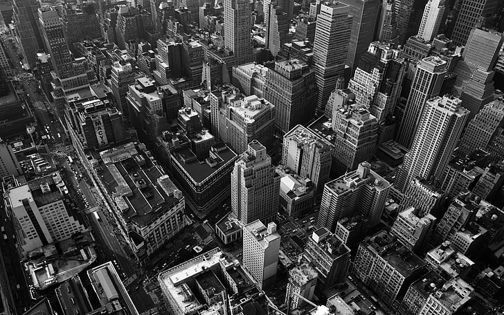 grayscale of high rise buildings, cityscape, monochrome, New York City