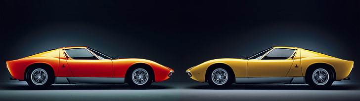 two orange and yellow coupes, car, Miura, Lamborghini Miura, land Vehicle, HD wallpaper