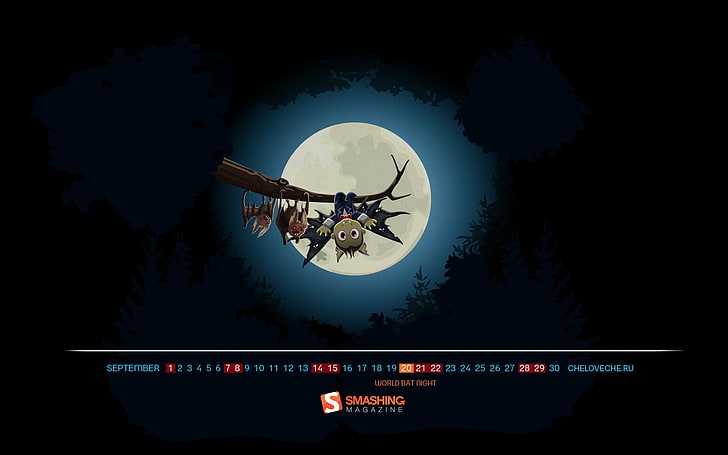 World Bat Night-September 2013 Calendar Wallpaper, game application screenshot, HD wallpaper
