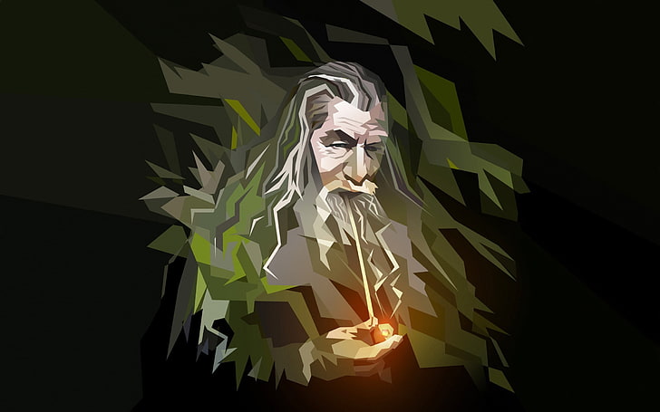 man cartoon character digital wallpaper, Gandalf, low poly, pipes