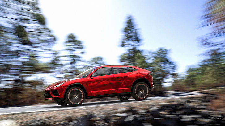 Lamborghini Urus, concept cars, red cars, motion blur, transportation