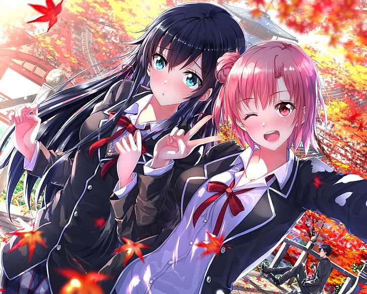 two girl in school uniform anime characters, anime girls, Yahari Ore no Seishun Love Comedy wa Machigatteiru