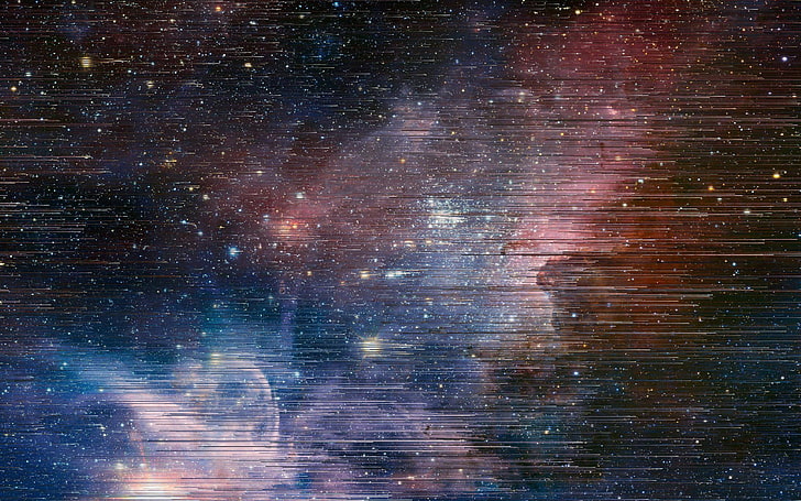 galaxy wallpaper, glitch art, space, nebula, pixel sorting, stars