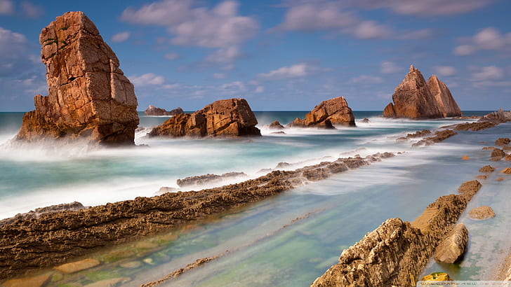 sea, rocks, high tide, HD wallpaper