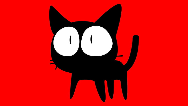 black and white emoji illustration, FLCL, cat, red, studio shot, HD wallpaper