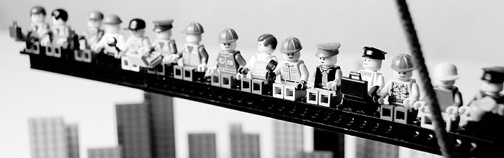 LEGO minifig toy lot, monochrome, toys, business, in a row, crowd, HD wallpaper