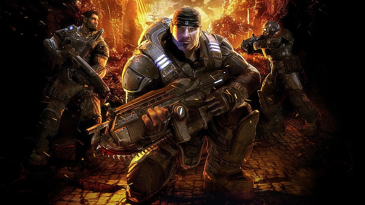 Marcus Fenix, Gears of War, artwork, video games, protection