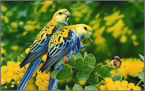 Arthouse Country Folk Floral Butterflys Birds Wallpaper Yellow 697301 