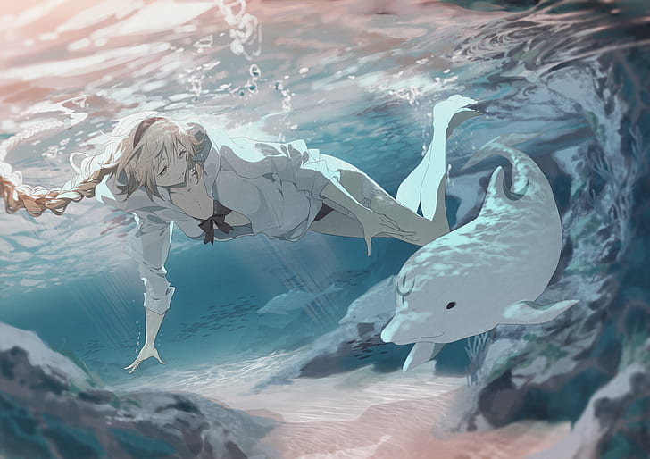 HD wallpaper: dolphin, underwater, bubbles, Fate/Grand Order, Jeanne d ...