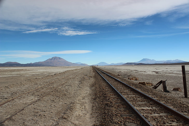 railway, landscape, Bolivia, clouds, sky, cloud - sky, mountain, HD wallpaper