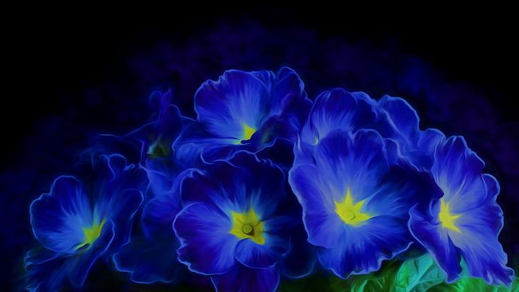 Flowers, Blue Flower, Painting, Primrose, HD wallpaper