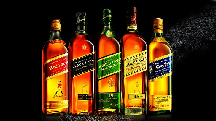 Johnnie Walker, whiskey close-up, label bottles