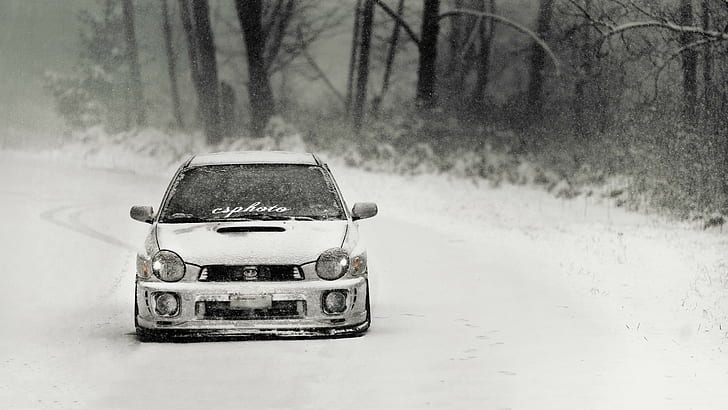 Subaru Impreza WRX, JDM, car, snow, winter
