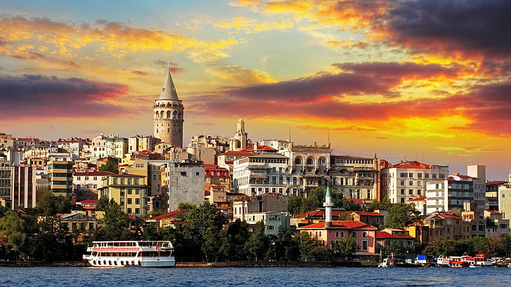 sunset, Istanbul, cityscape, galata, Galata Kulesi, HD wallpaper