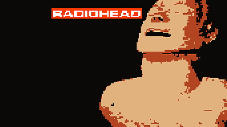music, album covers, Radiohead, pixel art, communication, text