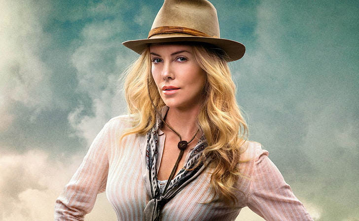 A Million Ways to Die in the West Charlize..., women's brown long-sleeved shirt and brown boonie hat, HD wallpaper
