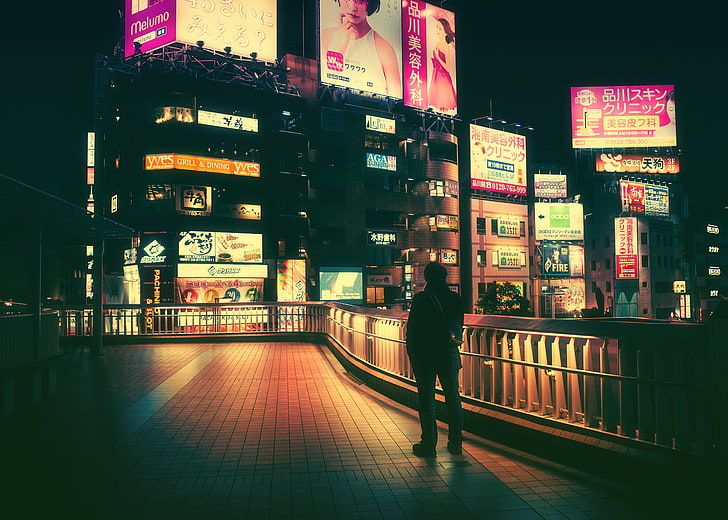 Japan, night, neon, Masashi Wakui, architecture, built structure, HD wallpaper