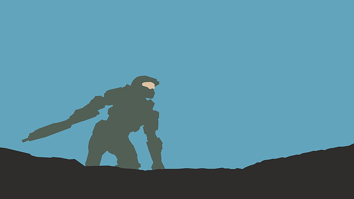 Halo, Master Chief, silhouette, sky, one person, full length
