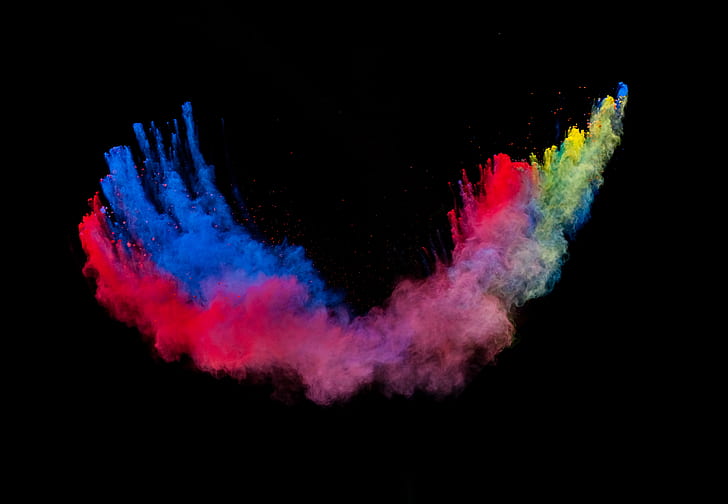 powder explosion, colorful, black background, HD wallpaper