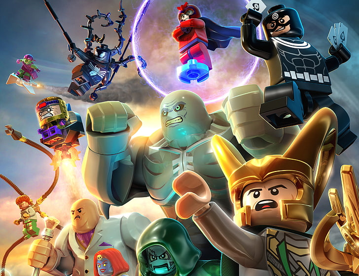 Lego illustration, toys, Mystic, Magneto, Loki, Venom, Marvel