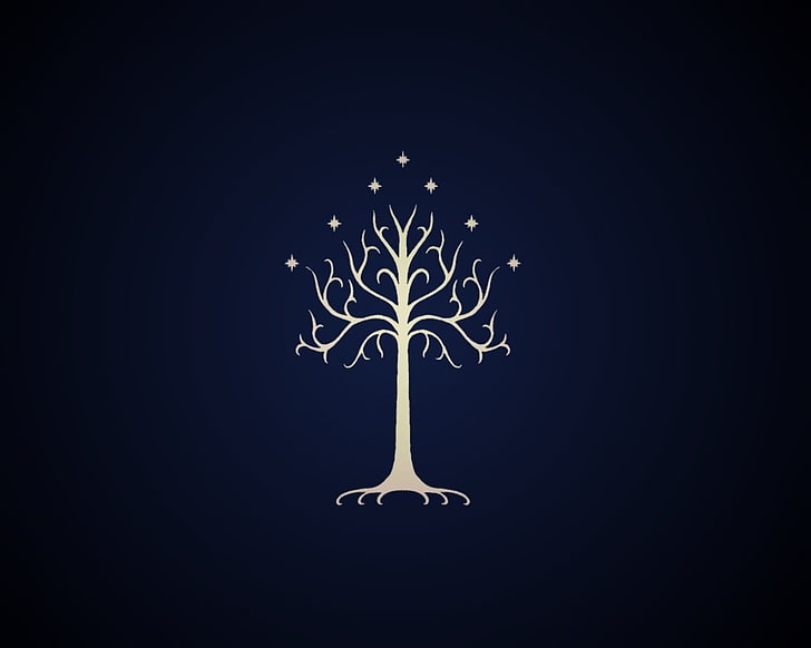 white tree illustration, The Lord of the Rings, sigils, trees